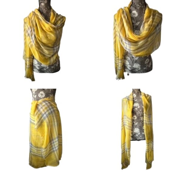 Unknown Brand OS Yellow/Gray/Tan Color Mega Check Soft Woven Wrap/Coverup/Scarf - Picture 15 of 15